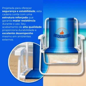Cadeira De Praia Dobrável Aço Azul Com Braço Leve Resistente Piscina Camping Churrasco Pescaria Gostei - Imagem 3