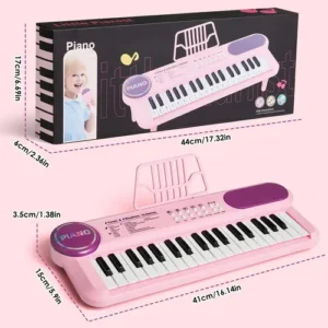 Teclado 37 Teclas BrincaMundo Com Microfone Karaokê Brinquedo Crianças Musical Educativo Piano Rosa - Imagem 7