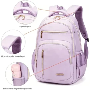 Mochila feminina, ideal para deslocamentos diários, viagens e estudos, impermeável, reforçada, com capacidade para portátil, 24L (Roxo) - Imagem 4
