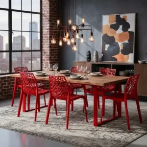 Kit 8 Cadeira Gruvyer Vermelha Moderna Ergonômica Suporta 140kg Empilhavel Resistente Feita Para Área Interna e Externa Bar Restaurante Escritório Casa Sala De Jantar Cozinha Gourmet Design Decorativo - Imagem 11