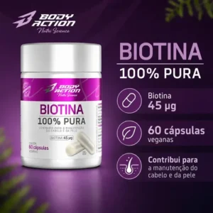 Biotina 100 Pura Bodyaction 45mcg 60 Caps Veganas - Imagem 2