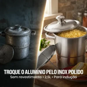 Panela Cuscuzeira Inox 16cm 2,5L Fogão Indução Gás Aço Inoxidável Cozedor A Vapor Para Cuscuz Nordestino Compatível Cooktop Elétrico Vitrocerâmico Fundo Triplo Utensílio Cozinha TOPHUS - Imagem 8