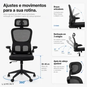 Cadeira Escritório Ergonômica Giratória Reclinável Luminy - Imagem 10