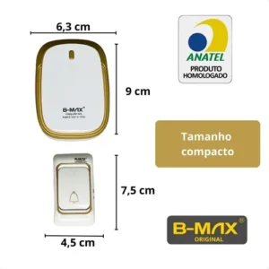 Campainha sem Fio Residencial Wireless Resistente a Agua B-Max BM-603 Cor: Branca e Dourada - Imagem 6