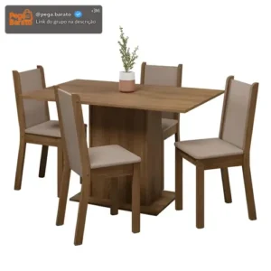 Sala De Jantar Mesa Tampo Madeira 4 Cadeiras Tina Madesa Rb Cor Bege Desenho do tecido das cadeiras Liso MDJA0401637QBE - Imagem 1