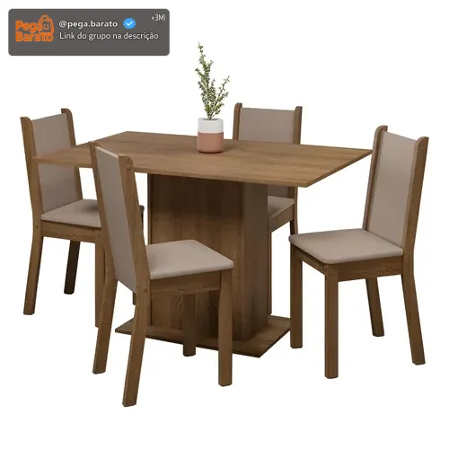 Sala De Jantar Mesa Tampo Madeira 4 Cadeiras Tina Madesa Rb Cor Bege Desenho do tecido das cadeiras Liso MDJA0401637QBE