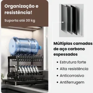 Escorredor de Louças 2 Andares Zelvi Aço Carbono Preto para Pratos Copos Talheres Organizador Pia Cozinha - Imagem 6