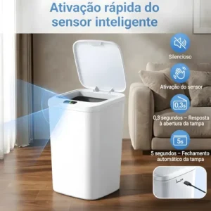 Lixeira Com Sensor Automático 16 Litros Branco Inteligente Abre Fácil Toque Cesto Quarto Banheiro Cozinha - Imagem 3