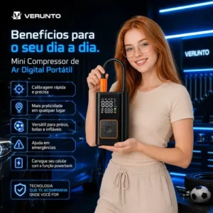 Mini Compressor Digital Portátil Bomba De Encher Pneus Bola Inflável Para Carro Moto Bicicleta Com Calibrador De Ar Preto - Imagem 3