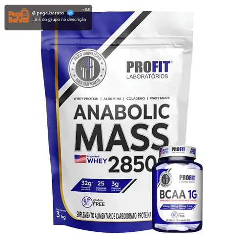Kit Anabolic Mass C/ Whey 28500 + Bcaa 1g Profit Aminoácidos