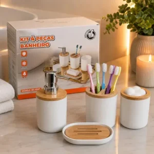 Kit 4 Peças Para Banheiro Porta Sabonete Líquido Algodão Esc - Imagem 3