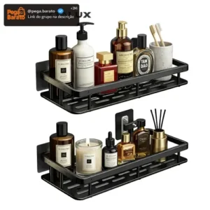 Kit 2 Suporte Porta Shampoo Sabonete Prateleira Banheiro Adesivo Parede Sem Furar Box Porta Sabonete Luxo Cor Preto Hytalux - Imagem 1