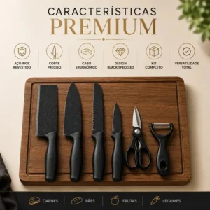 Kit Facas Inox 7 Peças Jogo para Cozinha Churrasco Conjunto Premium + Brinde Afiador De Facas Aquattro - Imagem 4