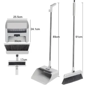 4em1 Kit Vassoura E Pá Multiuso Ajustável Limpeza Piso Pelos - Imagem 3