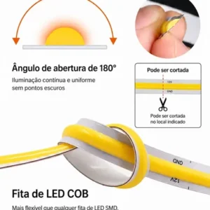 Fita Led Cob 9w 5m 3528 12v Ip20 320 Leds 3000k 4000k 6500k - Imagem 2