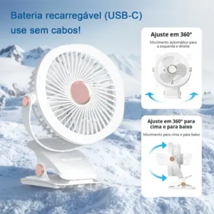 Ventilador Portátil Recarregável 2400mah 5 Velocidades Led Cor Preto - Imagem 4