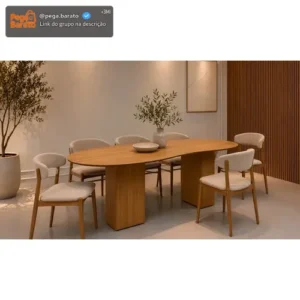 Mesa De Jantar 6 Lugares 180 X 90 Orgânica Base Ripada - Imagem 1
