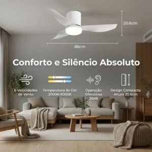 Ventilador De Teto Com Luz Led Silencioso Controle Remoto 86 Cm 50hz/60hz Branco Abs 3 - Imagem 7