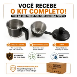 Panela Cuzcuz Cuscuzeira Individual Kit 2 Em 1 Alumínio Mini - Imagem 6
