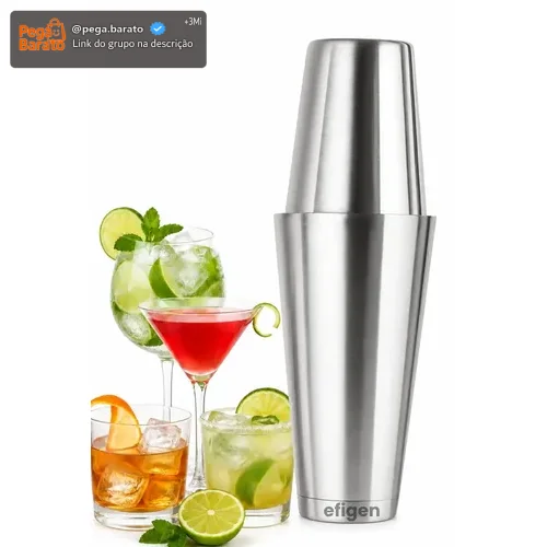 Coqueteleira Inox 800 Ml Com Peso Profissional Boston 2 Peças Bar Bartender Coquetéis - Efigen