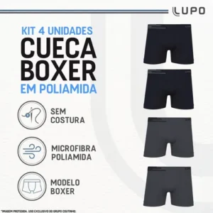 Kit 4 Cuecas Lupo Boxer Poliamida Box Sem Costura Original - Imagem 4