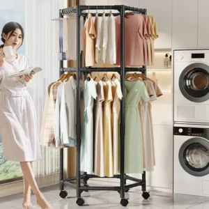 Cabideiro Hexagonal Haste Dupla Com Rodízios Para Roupas - Imagem 8