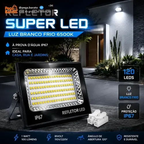Kit 2 Refletor Super Led 400w Ip67 Holofote Bivolt Prova D'água Branco Frio 6500k Preto