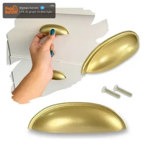 Kit 8 Puxador De Gavetas Armário Móveis Concha Dourado Fosco - Imagem 1