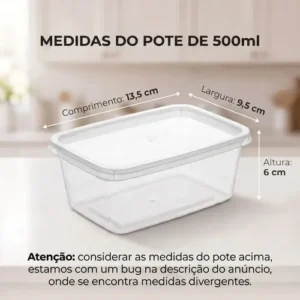 Kit 20 Potes 500 Ml Transparente Marmita Fitness Bpa Free Reutilizável Tampa Hermética Micro E Freezer Ponte Lar Utilidades - Imagem 3