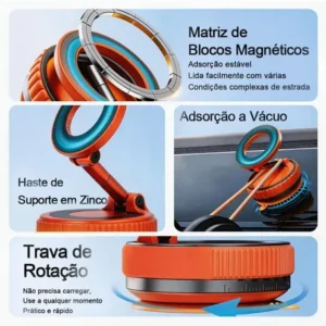 Suporte Celular Carro Magnético Rotativo 360dobrável Ventosa - Imagem 5