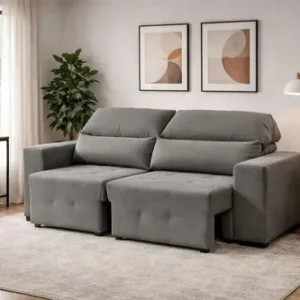 Sofá Retrátil Reclinável 2 Lugares Em Veludo Cor Cinza 140cm Assento Extensível Confortável Sala Moderna Brelarmoveis - Imagem 6