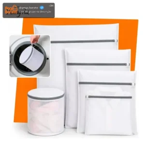 Kit 5 Sacos Para Máquina De Lavar Roupa Rede Protetora Para Lavar Roupas Delicadas Lingerie Meias Tênis E Roupas Íntimas Saco Protetor Lavanderia Com Zíper Resistente - Nany Pink - Imagem 1