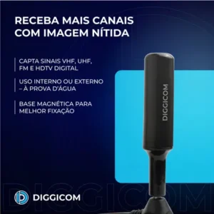 Antena Digital Sinal 4k Hd Smart Tv Interna Externa Para Tv Samsung LG Led Lcd 3d Hdtv Uhf Amplificador Cabo Longo De 5 Metros Com Base Magnética Diggicom - Imagem 3