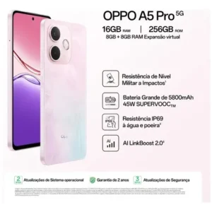 Smartphone Oppo A5 Pro 5G 256 GB 8GB RAM Rosa Pastel - Imagem 2