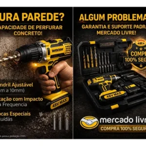 Parafusadeira Furadeira Impacto Sem Fio 2 Baterias Recarregável 48v Bivolt Velocidade Ajustavel Com Travas Mandril Resistente - Imagem 5