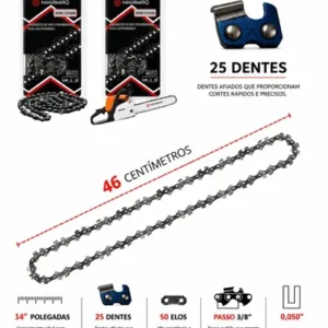 Kit 2 Corrente 25 Dentes Para Motosserra Stihl Ms162 170 172 180 182 210 212 230 250 E 025 Compatível Com Sabre Saibro 14" Polegadas Nikamaq - Imagem 3