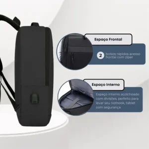 Mochila Bolsa Para Notebook 15.6 Executiva Modelo Premium Saída Usb Polares Cor Preto - Imagem 7