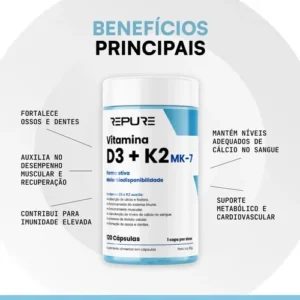 Vitamina D3 K2 Mk7 (2000ui + 149mcg) Premium 120 Cáps Repure Sem Sabor - Imagem 2