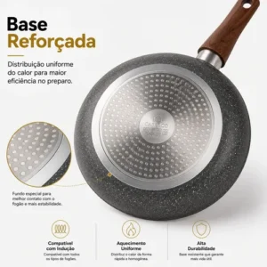 Frigideira de Indução Cerâmica Antiaderente Grande Não Gruda Frita Sem Óleo Fogão a Gás Indução Cooktop Elétrico Panela 24cm Cinza Carneiri - Imagem 5