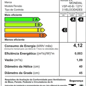 Ventilador de Mesa Super Power 40cm VSP40 B 6 Pás Mondial - Imagem 7