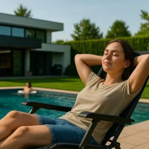 Cadeira Espreguiçadeira Reclinável Piscina Dobrável Preto Revomax - Imagem 4