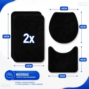 Conjunto Banheiro 4 Peças Tapete Preto Jogo Banheiro Oferta! - Imagem 7