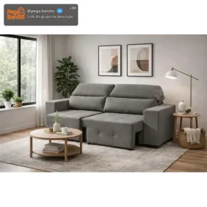 Sofá Retrátil Reclinável 2 Lugares Em Veludo Cor Cinza 140cm Assento Extensível Confortável Sala Moderna Brelarmoveis - Imagem 1