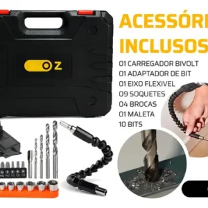Parafusadeira Furadeira De Impacto 21v Pb6500k Oz Com Kit Brocas E Buchas 300 Peças The Black Tools - Imagem 7