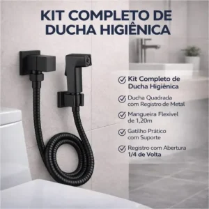 Ducha Higiênica Quadrada Luxo Metal Chuveirinho de Banheiro 1.20 mts Preto Completa ¼ Volta - Imagem 9