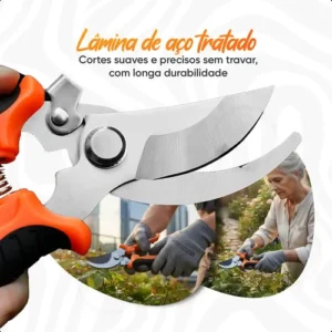 Alicate Tesoura Poda Profissional Aço Inox Corte Galhos Duros Jardim Frutíferas Cabo Confortável Ergonômico Resistente - Marca: Smart Tools® - Imagem 3