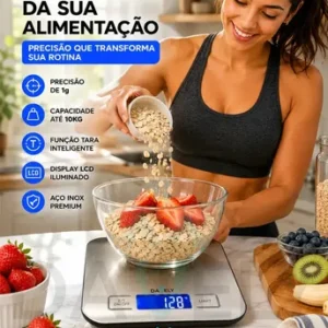 Balança Digital Cozinha eletrônica Touch 10kg Inox Display Led LCD culinária Fitness pesagem alimentos para dieta portátil alimentar Foods Comida Profissional Domestico Confeitaria Nutricional Davely. - Imagem 3