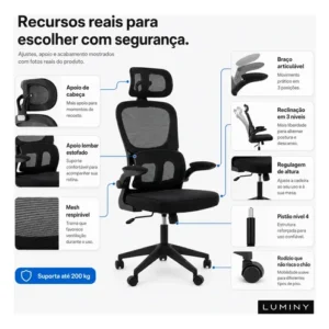 Cadeira Escritório Ergonômica Giratória Reclinável Luminy - Imagem 4