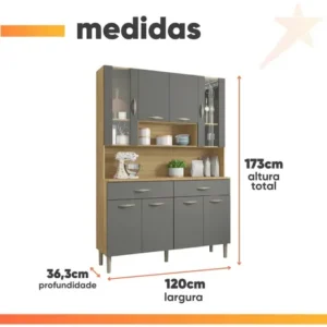 Armário De Cozinha Completa 8 Portas 2 Gaveta Golden Cor Freijó/cinza - Imagem 4