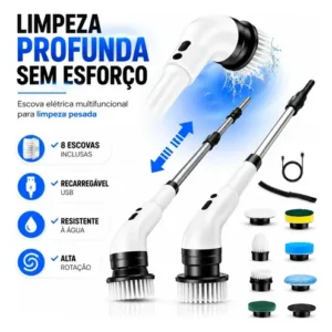 Escova De Limpeza Elétrica 9 Em 1 Giratória 360° Multiuso Esfregão Mop Recarregável Com Cabo Alongador Para Banheiro Cozinha Piso Azulejo Janela Rejunte Vidro - Imagem 3